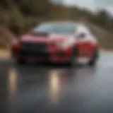 Dynamic shot of the WRX STI in action on a winding road