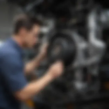 A mechanic inspecting the engine of a 2007 Acura RDX