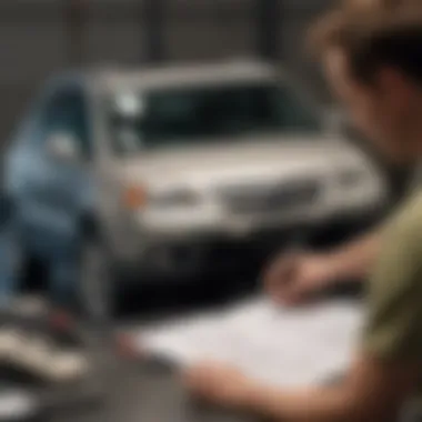 An owner reviewing a car manual with repair notes for a 2007 Acura RDX