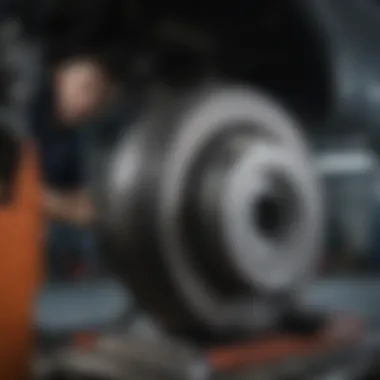 Mechanic working on a car brake system