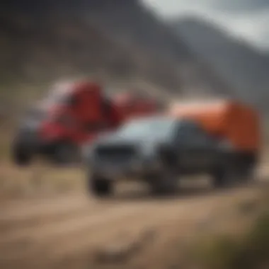 A full-size truck showcasing its powerful towing capabilities on a rugged terrain