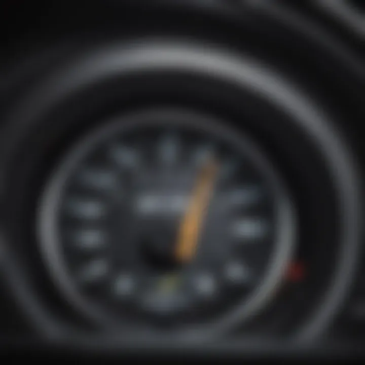 Close-up of the fuel efficiency gauge in a midsize diesel truck