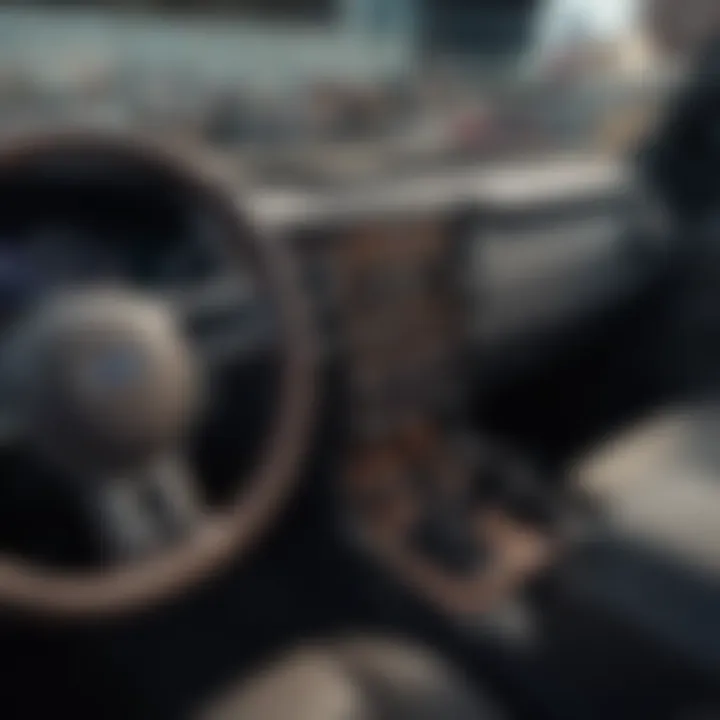 Close-up view of the dashboard and interior features of a used Ford truck