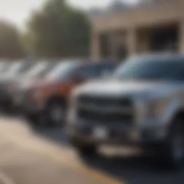 A diverse selection of used Ford trucks available in a Houston dealership