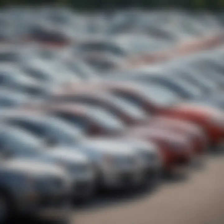 A diverse selection of affordable used cars lined up in a Charlotte parking lot