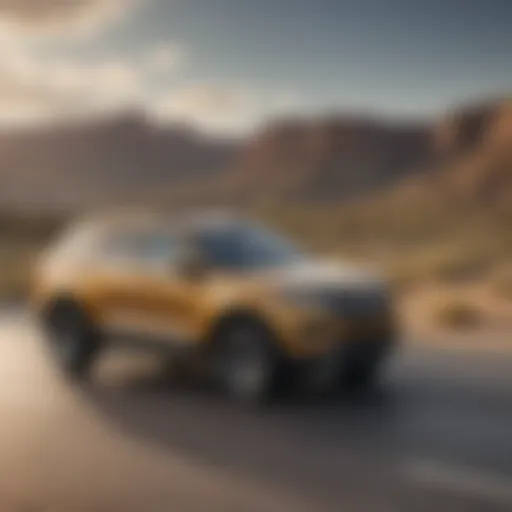 Ford SUV on a scenic highway showcasing fuel efficiency