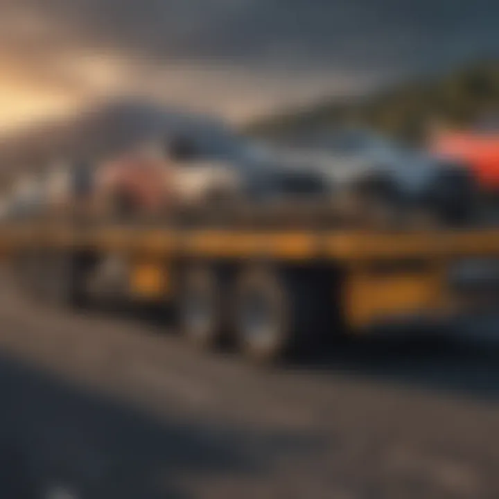 Pickup truck loaded with cars for transport