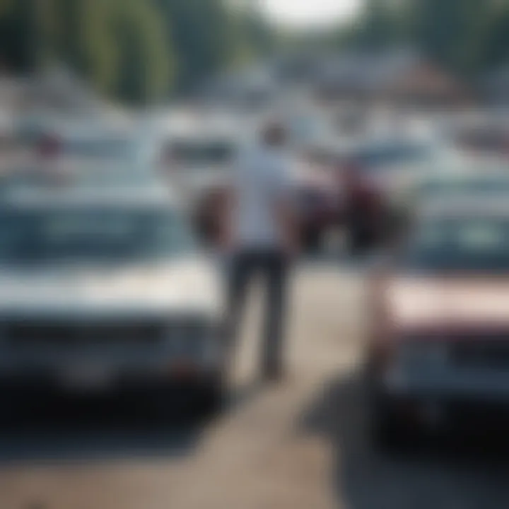 Local residents examining used cars at a Duncansville lot