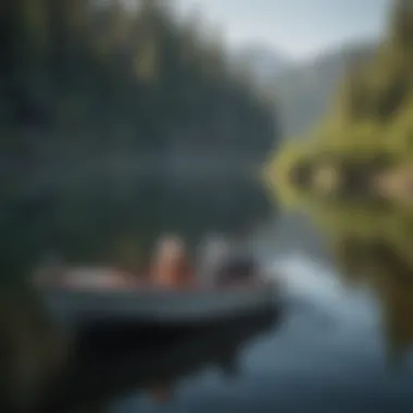 Drift boat equipped with a fish finder on a serene lake