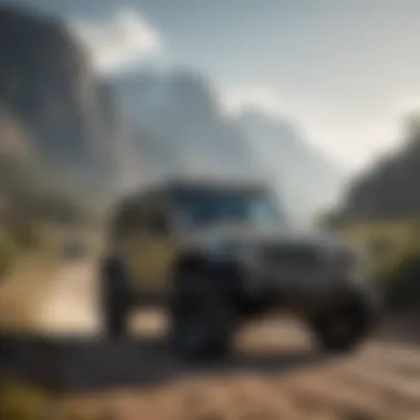 A rugged Jeep Wrangler parked on a scenic mountain trail