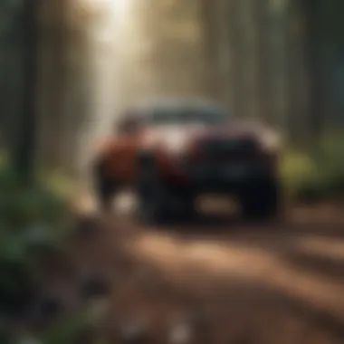 Toyota Tacoma driving through a forest landscape