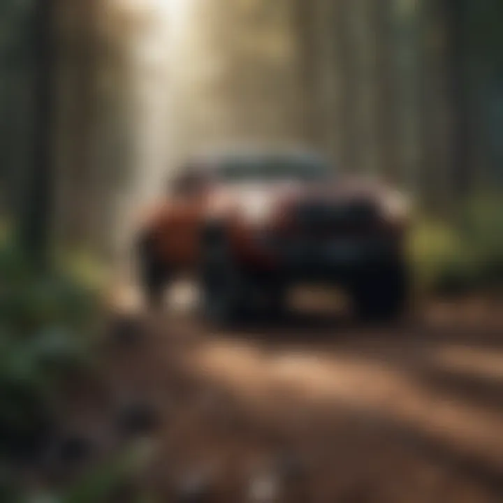 Toyota Tacoma driving through a forest landscape