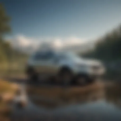 Subaru Outback parked near a scenic lake