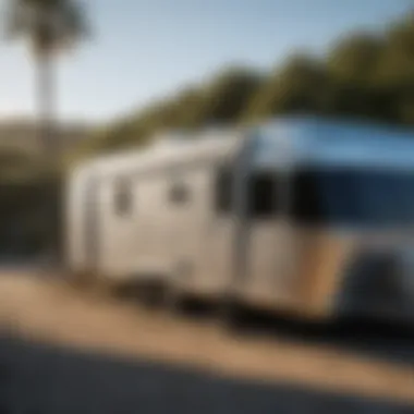 Exterior view of a Surfside travel trailer parked in nature