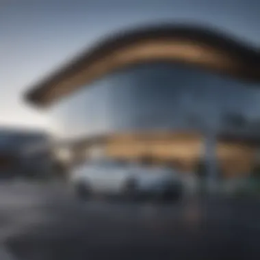 Exterior view of the Mercedes Benz dealership showcasing luxury cars