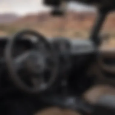 Close-up of Jeep Wrangler's interior showcasing features