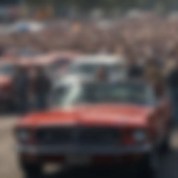 Ford Mustang surrounded by fans at a car show