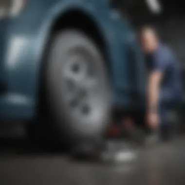 Mechanic performing brake maintenance