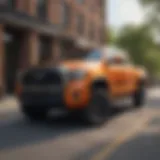 Stunning exterior view of the 2022 Tundra Orange showcasing its vibrant color and bold design