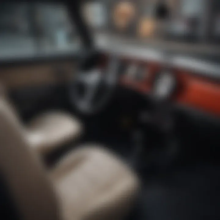 An interior view of a JDM mini truck, highlighting the functional layout and compact design.