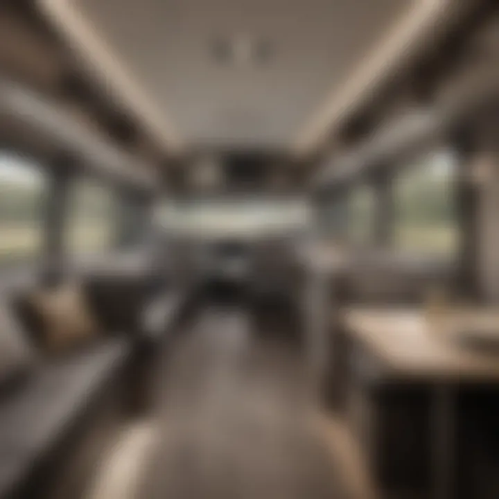 Interior view of a spacious pop out travel trailer showcasing optimized layout