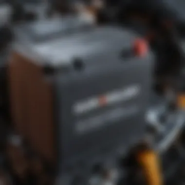 Close-up view of an AGM motorcycle battery showcasing its advanced technology.