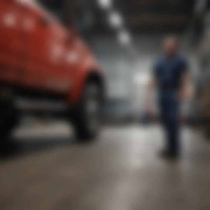 Mechanic inspecting a used truck for quality assurance.